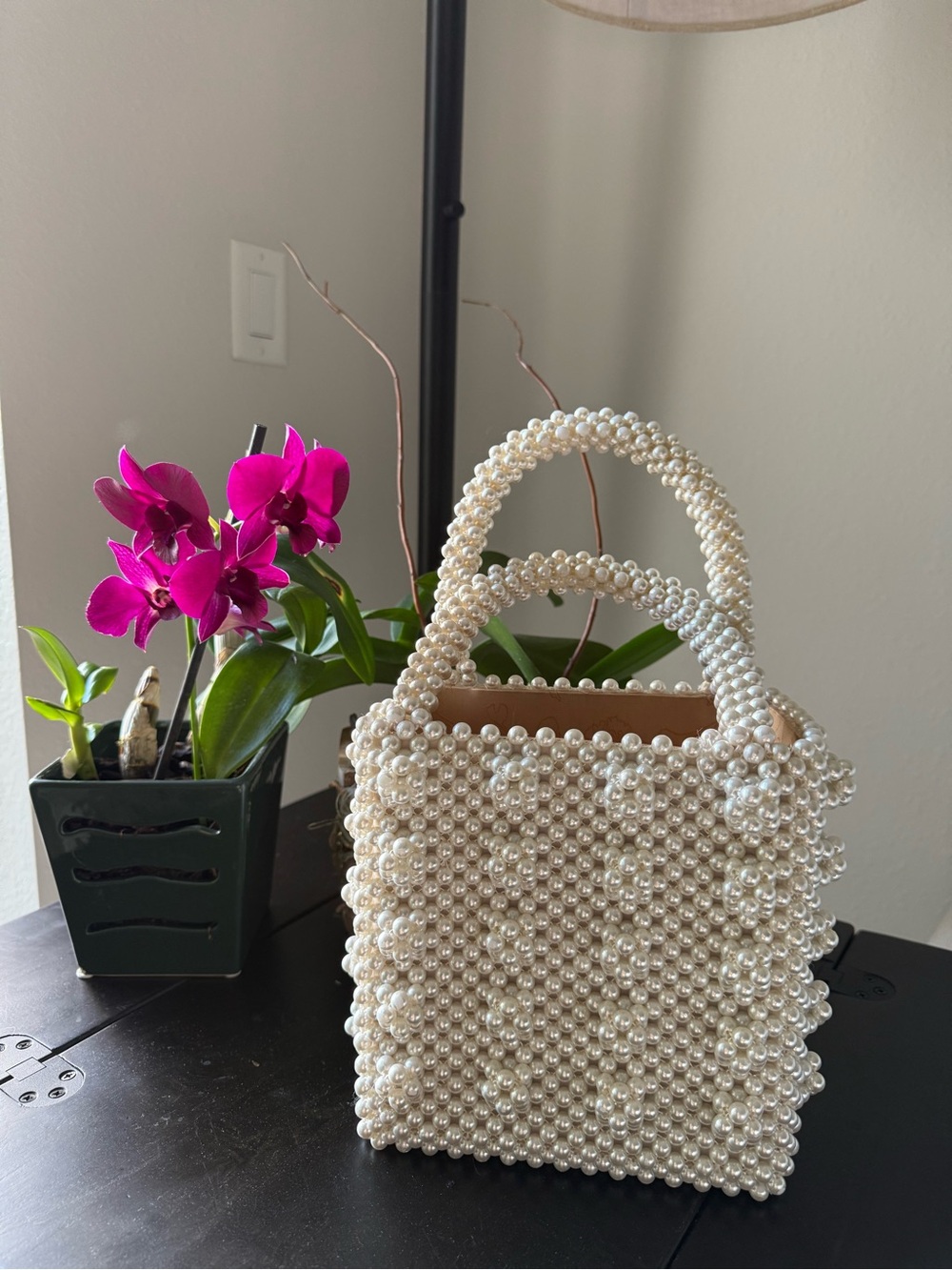 Shrimps Pearl Beaded Mini Top-Handle Bag - Ivory